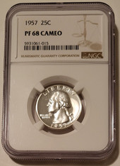 1957 Washington quarter proof pf68 cameo ngc a