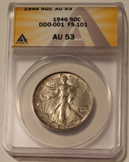 1946 Walking Liberty half dollar ddo fs101 au53 anacs a