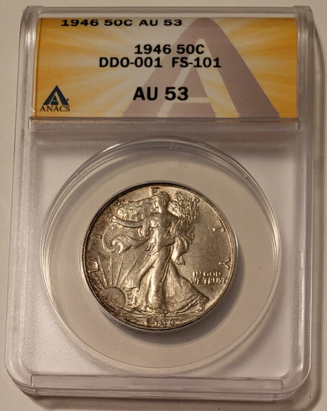 1946 Walking Liberty half dollar ddo fs101 au53 anacs a