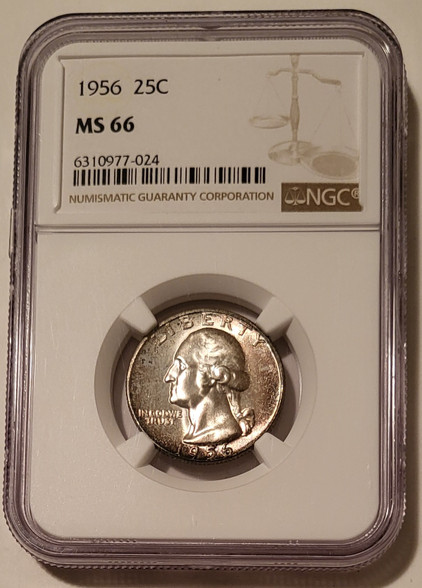 1956 Washington quarter ms66 ngc obv toned a