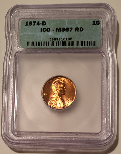 1974 Lincoln memorial cent ms67 red icg a
