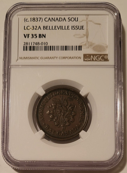 Canada 1837 token sou sc-32a belleville issue vf35 bn ngc b