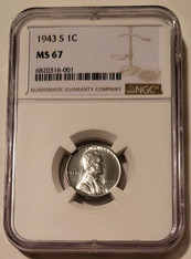 1943 S Lincoln wheat steel cent ms67 ngc a