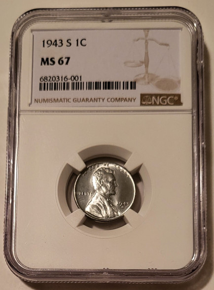 1943 S Lincoln wheat steel cent ms67 ngc a