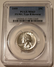 1959 Washington Quarter type b reverse fs-901 ms63 pcgs a