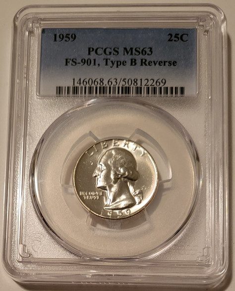 1959 Washington Quarter type b reverse fs-901 ms63 pcgs a