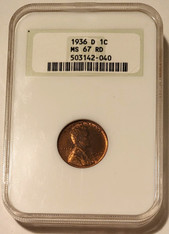 1936 d Lincoln wheat cent ms67 red ngc toned a