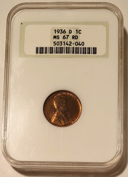 1936 d Lincoln wheat cent ms67 red ngc toned a