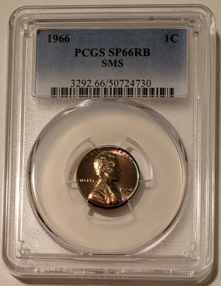 1966 Lincoln Memorial cent sp66 rb pcgs obv toning a