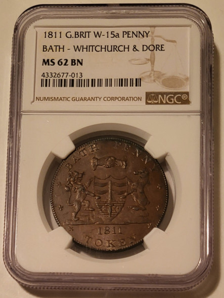 Great Britain 1811 penny token Bath Whitchurch Dore w-15a ms62 bn ngc -a