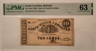 Civil War Era North Carolina Raleigh 1863 10 Cents Treasury Note Ch Unc 63 PMG