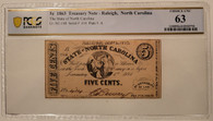 Civil War North Carolina 5 cents note 63 pcgs a