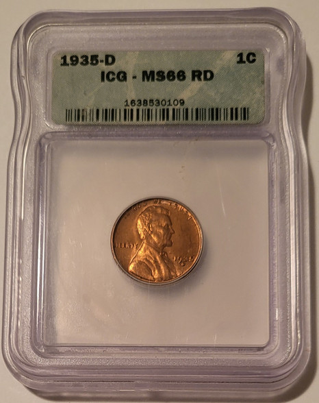 1935 d Lincoln wheat cent ms66 red icg a