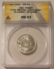 U.S.S. Medusa ship traded token ms63 anacs a