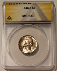 1946 d Jefferson nickel ms64 anacs a
