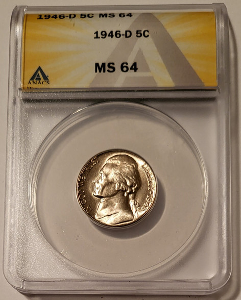 1946 d Jefferson nickel ms64 anacs a