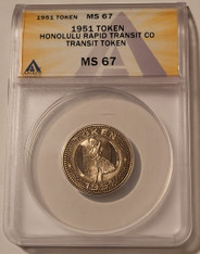 1951 Honolulu Hawaii Rapid Transit Co Token Hula Girl MS67 ANACS