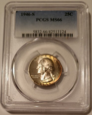 1946 s Washington quarter ms66 pcgs toning a