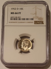 1952 d Roosevelt dime ms66 ft ngc light patina a