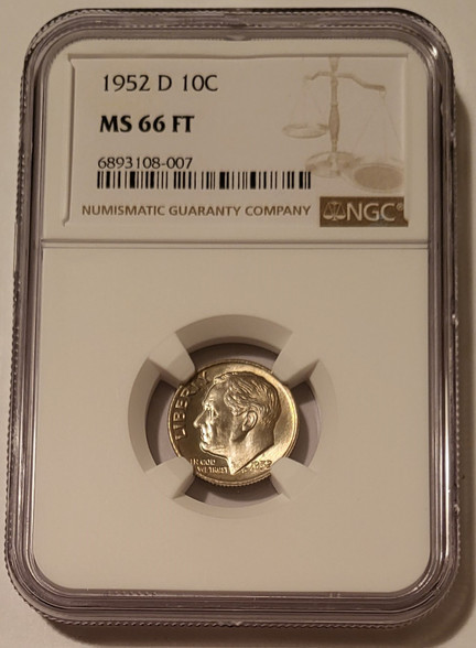 1952 d Roosevelt dime ms66 ft ngc light patina a