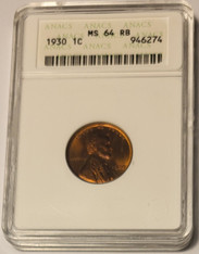 1930 Lincoln wheat cent ms64 rb anacs a