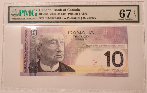Canada 2008 10 dollars note 67 epq pmg a
