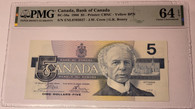 Canada 1986 5 dollars note 64 epq pmg a