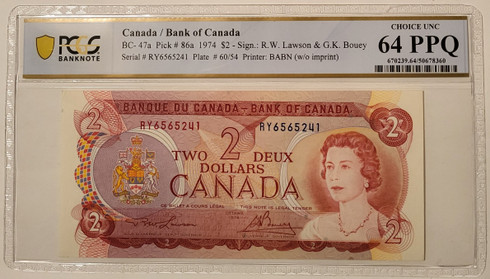 Canada 1974 2 dollars note 64 ppq pmg b
