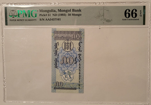 Mongolia 1993 50 Mongo bank note 66 epq pmg a