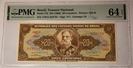 Brazil 1962 20 Cruzeiros bank note 64 epq pmg a