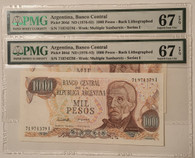 Argentina 2 1976-83 1000 pesos notes consecutive 67 epq pmg a