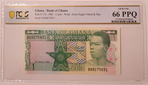 Ghana 1982 1 cedis bank note 66 ppq pcgs b