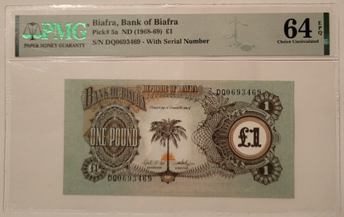 Biafra 1968-69 1 pound bank note 64 epq pmg a