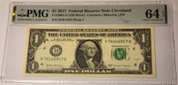 2017 FRB Cleveland 1 dollar note 64 epq pmg a