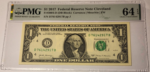 2017 FRB Cleveland 1 dollar note 64 epq pmg a