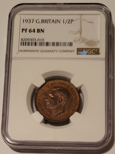 Great Britain 1937 1/2 penny pf64 bn ngc a
