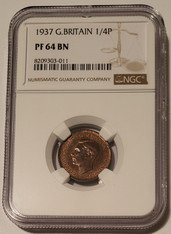 Great Britain 1937 1/4 Penny farthing pf64 bn ngc a
