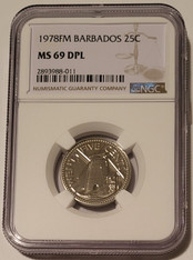 Barbados 1978 fm 25 cents ms69 dpl ngc a