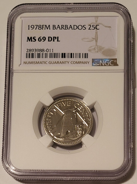 Barbados 1978 fm 25 cents ms69 dpl ngc a