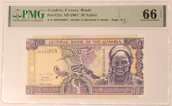 Gambia 2001 50 dalasis bank note 66 epq pmg a