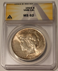 1923 Peace Silver dollar vam-1aL ms62 anacs a