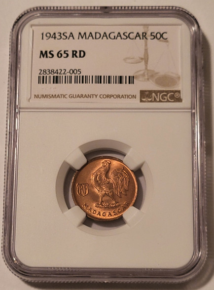 madagascar-1943-sa-50-centimes-ms65-red-ngc-a