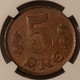 Denmark 1921 5 ore ms63 bn ngc c