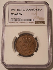 Denmark 1921 5 ore ms63 bn ngc a