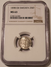Sweden 1898 eb silver 25 ore ms63 ngc a