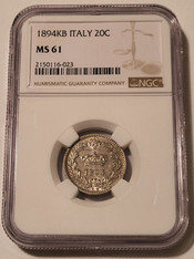 Italy 1894 KB 20 centesimi ms61 ngc a