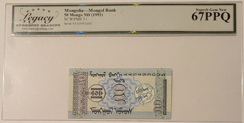Mongolia 1993 50 mongo bank note 67 ppq legacy c