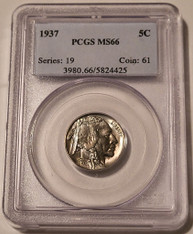 pcgs 1937 Buffalo nickel ms66 nice light toning a