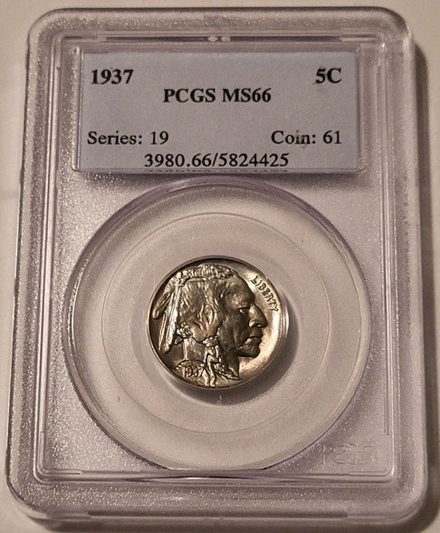 pcgs 1937 Buffalo nickel ms66 nice light toning a