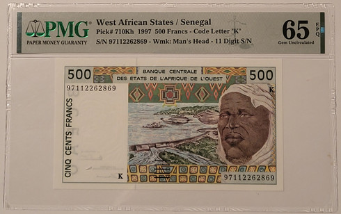 West African States - Senegal 1997 500 francs bank note 65 epq pmg a